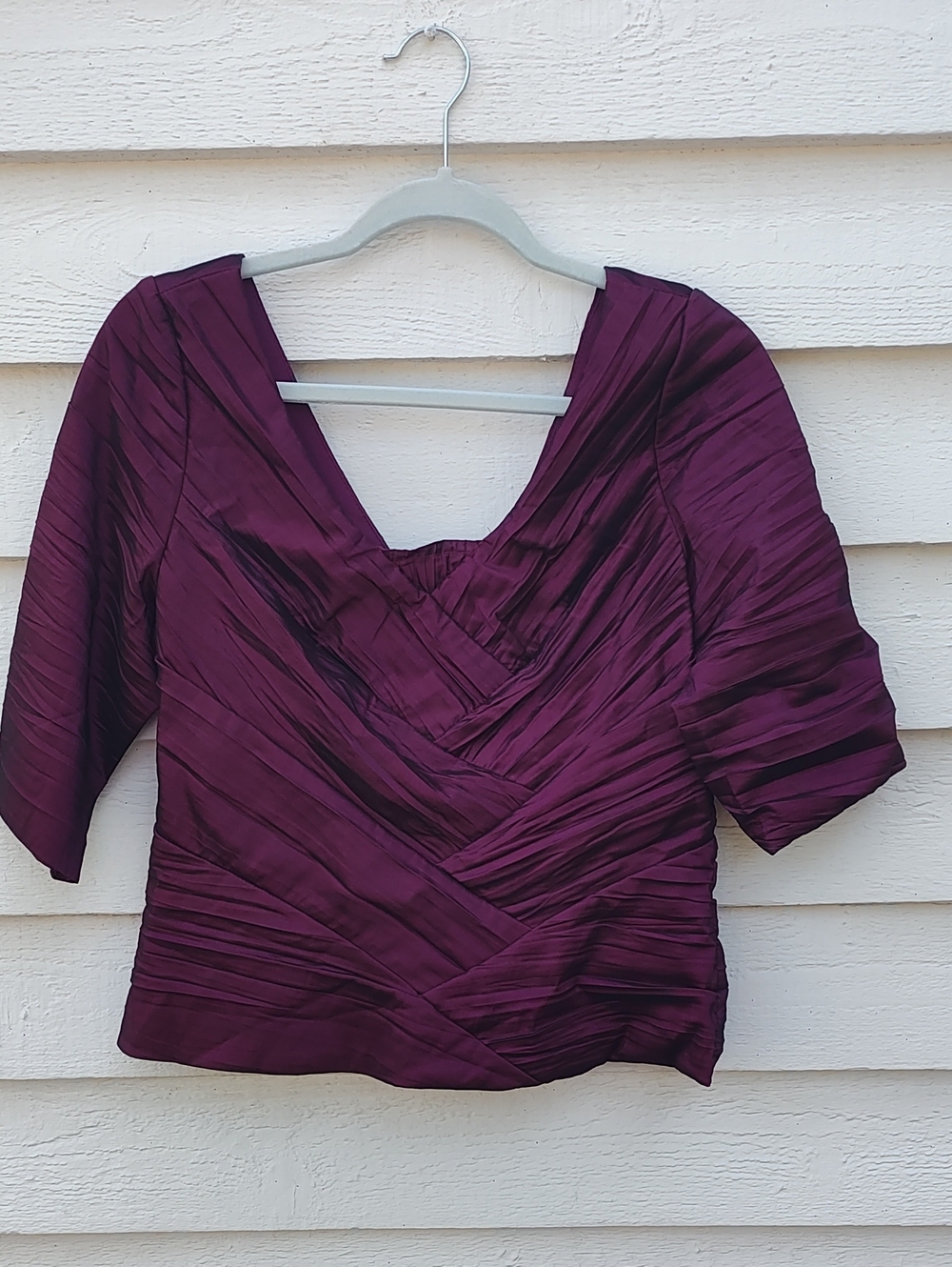 Women’s Pleated V-Neck Blouse in Deep Plum